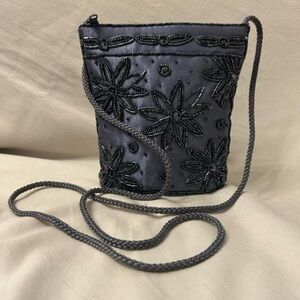 Vintage Elegant Glam Grey Beaded Floral Crossbody Mini Purse by Simply Style